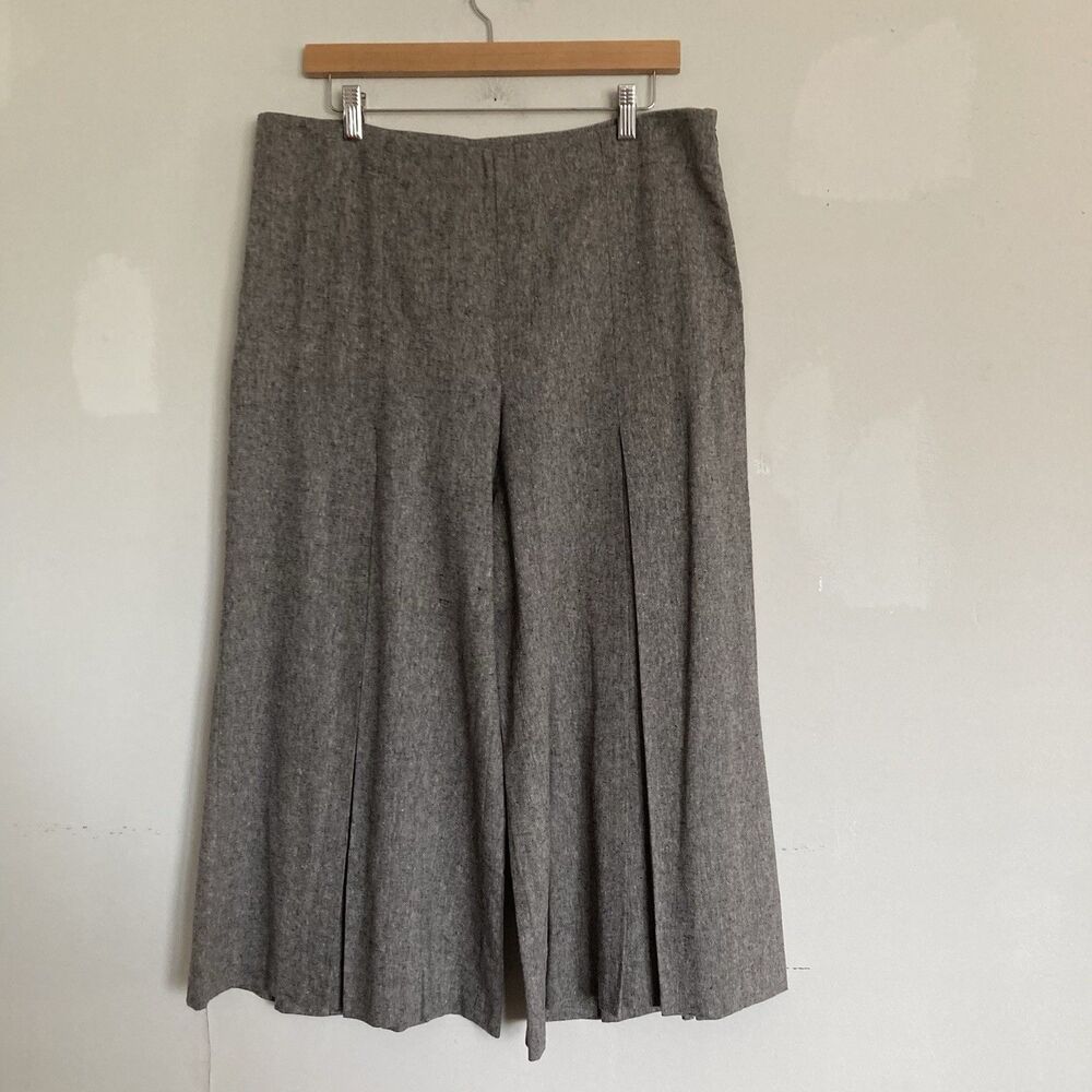 Newport News Linen Pleated Cullottes Pants 14 Women Gray Boho Coastal